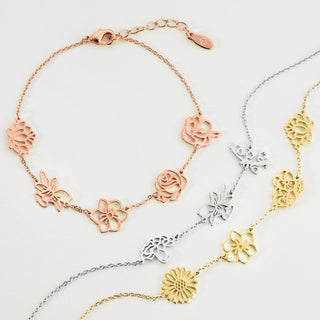 Rose Gold Plated Birthmonth Flower Station Bracelet