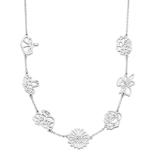 Silver Plated Birthmonth Flower Station Necklace