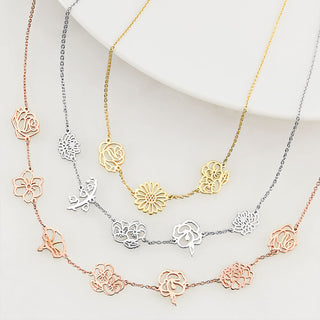 Gold Plated Birthmonth Flower Station Necklace