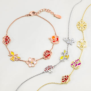 Rose Gold Plated Enamel Birthmonth Flower Station Bracelet