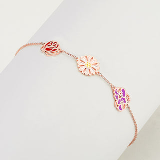 Rose Gold Plated Enamel Birthmonth Flower Station Bracelet