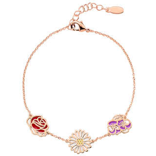 Rose Gold Plated Enamel Birthmonth Flower Station Bracelet