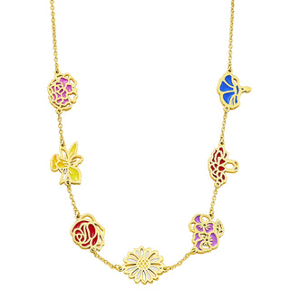 Gold Plated Enamel Birthmonth Flower Station Necklace