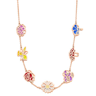 Rose Gold Plated Enamel Birthmonth Flower Station Necklace