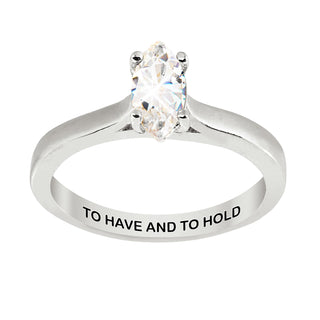 Platinum over Sterling Marquise White Topaz Solitaire with Enhancer Engraved Engagement Ring Set