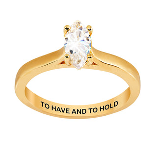 Gold over Sterling Marquise White Topaz Solitaire with Enhancer Engraved Engagement Ring Set