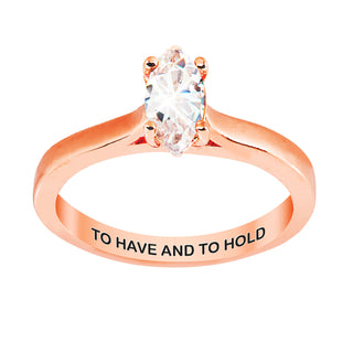 Rose Gold over Sterling Marquise White Topaz Solitaire with Enhancer Engraved Engagement Ring Set