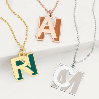 Bold Double Initial with Enamel Necklace - New Fall Colors