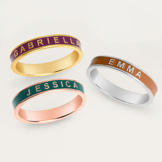 14K Rose Gold Plated Enamel Name Band Ring - New Fall Colors