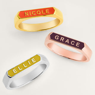 Silver Plated Enamel Name Rectangle Ring - New Fall Colors