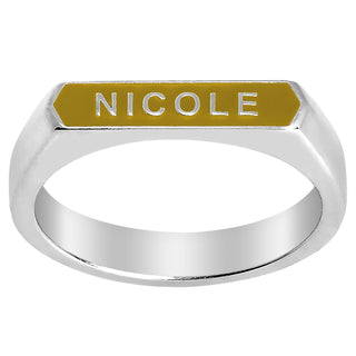 Silver Plated Enamel Name Rectangle Ring - New Fall Colors