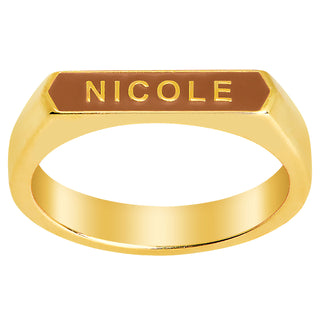 14K Gold Plated Enamel Name Rectangle Ring - New Fall Colors