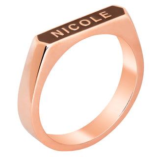 14K Rose Gold Plated Enamel Name Rectangle Ring - New Fall Colors