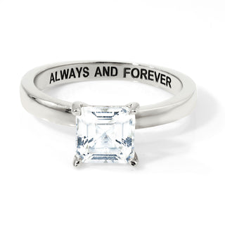 Platinum over Sterling Square White Topaz Hidden Messages Birthstone Ring