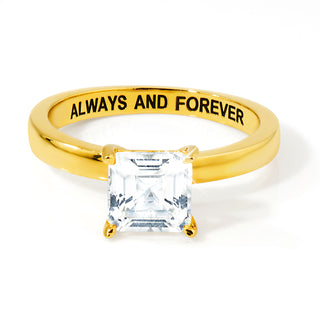 Gold over Sterling Square White Topaz Hidden Messages Birthstone Ring