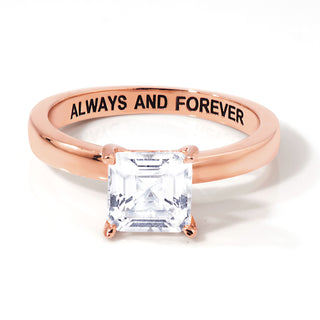 Rose Gold over Sterling Square White Topaz Hidden Messages Birthstone Ring