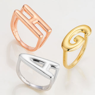 Rose Gold Plated Bold Balloon Letter Horizontal Initial Ring