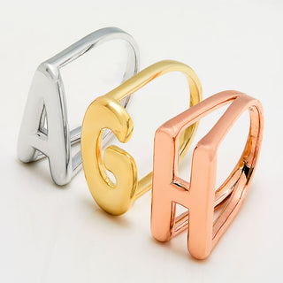 Gold Plated Bold Balloon Letter Horizontal Initial Ring