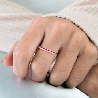 Rose Gold Plated Bold Birthmonth Enamel Horizontal Initial Ring