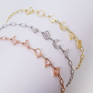 Open Letter Name Paperclip Chain Bracelet