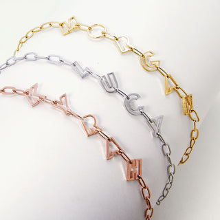 Open Letter Name Paperclip Chain Bracelet