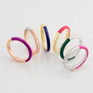 Gold Plated Reversible Birthmonth Enamel Roped Ring