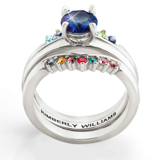 Silver Solitaire and Family Birthstone Enhancer Ring Set