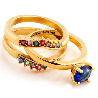 Gold Plated Solitaire and Family Birthstone Enhancer Ring Set