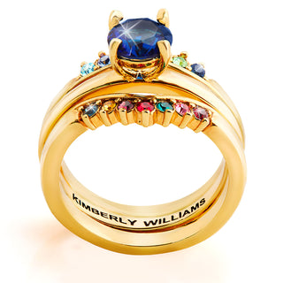 Gold Plated Solitaire and Family Birthstone Enhancer Ring Set