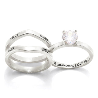 Silver Plated Solitaire and Family Name Enhancer Ring Set