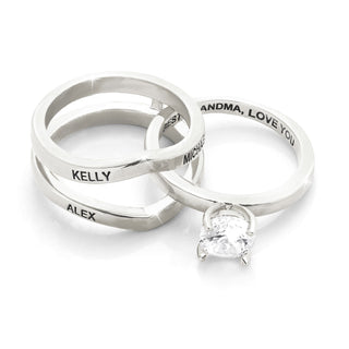 Silver Plated Solitaire and Family Name Enhancer Ring Set