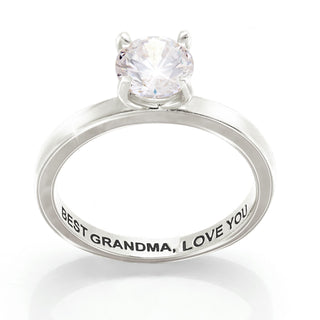 Silver Plated Solitaire and Family Name Enhancer Ring Set