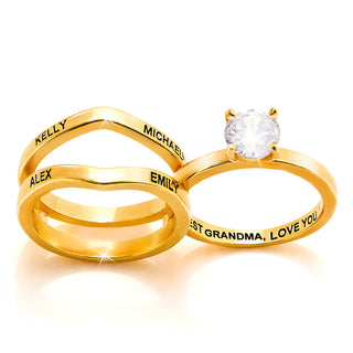 Gold Plated Solitaire and Family Name Enhancer Ring Set