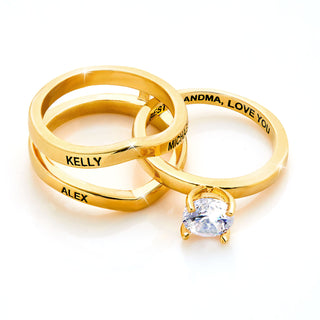 Gold Plated Solitaire and Family Name Enhancer Ring Set