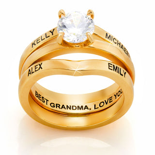 Gold Plated Solitaire and Family Name Enhancer Ring Set