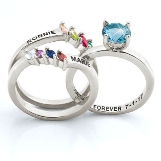 Silver Plated Solitaire and Family Birthstone Bypass Enhancer Ring Set