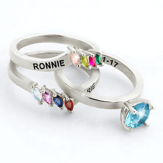 Silver Plated Solitaire and Family Birthstone Bypass Enhancer Ring Set