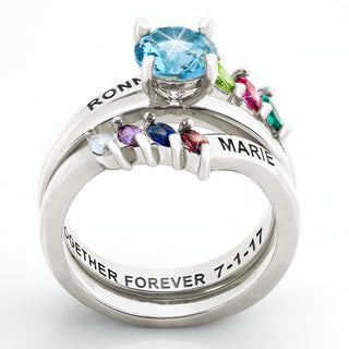 Silver Plated Solitaire and Family Birthstone Bypass Enhancer Ring Set