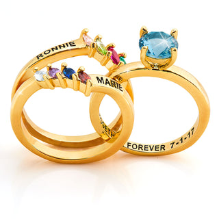 Gold Plated Solitaire and Family Birthstone Bypass Enhancer Ring Set