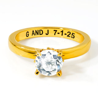 Gold over Sterling Hidden Halo Brillant White Topaz Engraved Engagement Ring