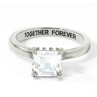 Platinum over Sterling Square Hidden Halo White Topaz Engagement Ring