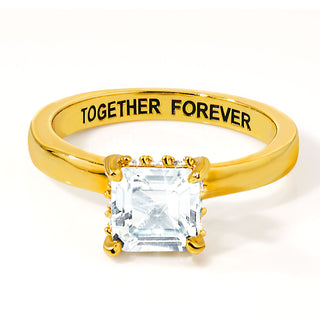 Gold over Sterling Square Hidden Halo White Topaz Engagement Ring