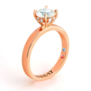 Rose Gold over Sterling Round Hidden Halo White Topaz Hidden Birthstone Engagement Ring