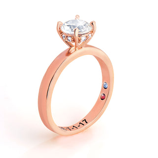 Rose Gold over Sterling Round Hidden Halo White Topaz Hidden Birthstone Engagement Ring