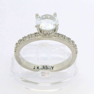 Platinum over Sterling Round White Topaz Pave Band Engagement Ring