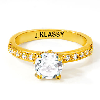 Gold over Sterling Round White Topaz Pave Band Engagement Ring