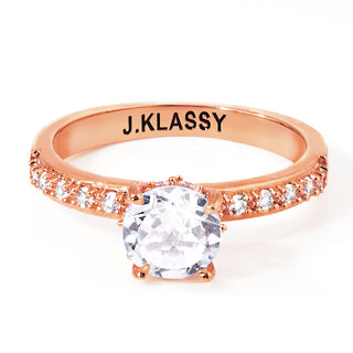 Rose Gold over Sterling Round White Topaz Pave Band Engagement Ring