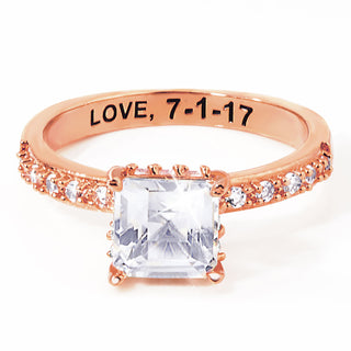 Rose Gold over Sterling Square Hidden Halo White Topaz Pave Band Engagement Ring