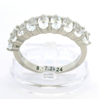 Platinum over Sterling Engraved Oval Half Eternity White Topaz Ring