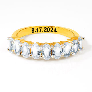 Gold over Sterling Engraved Oval Half Eternity White Topaz Ring